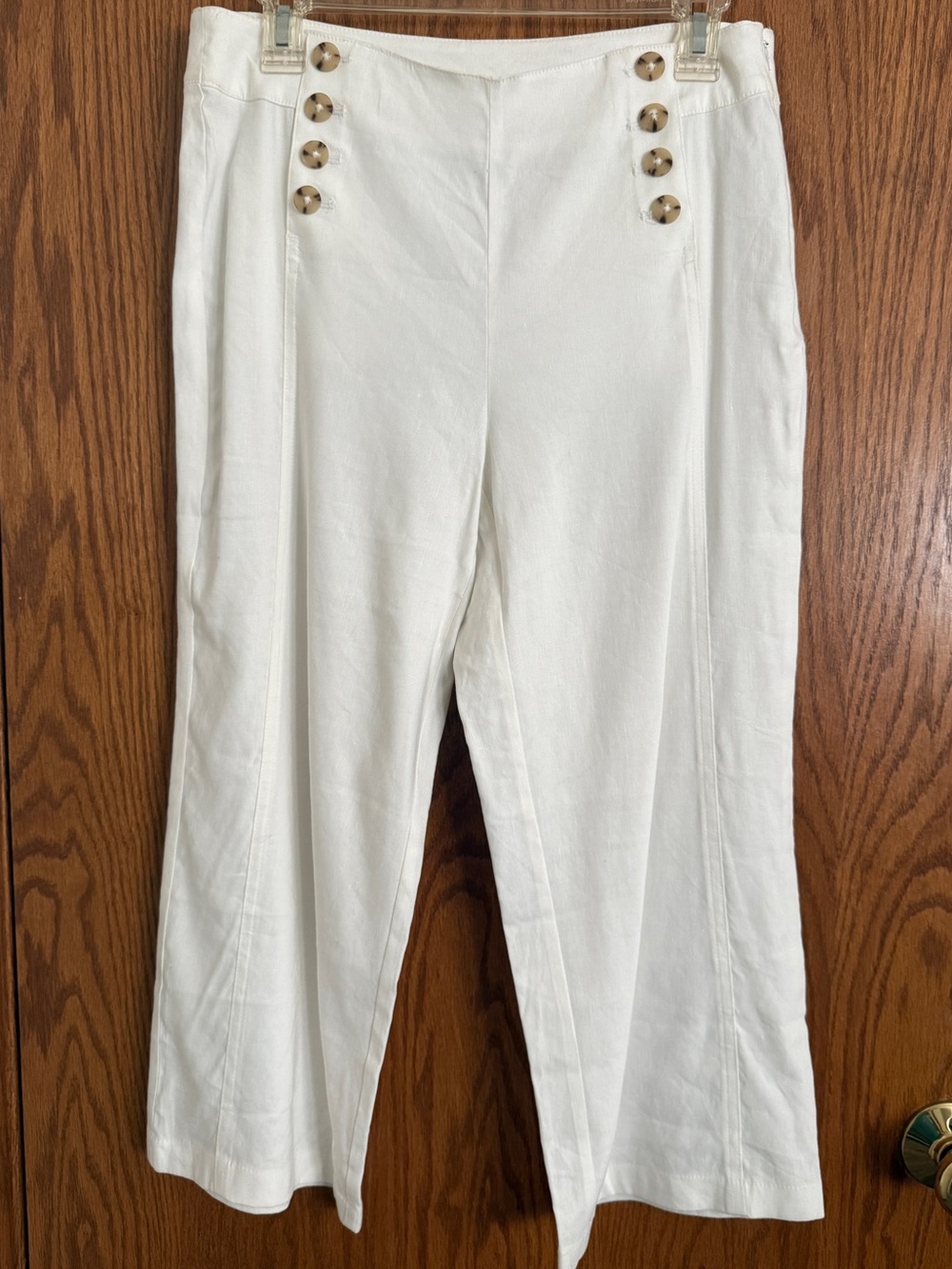 J Jill White Capris Cropped Pants Stretch Linen Blend Side Zip Women's Size 8P